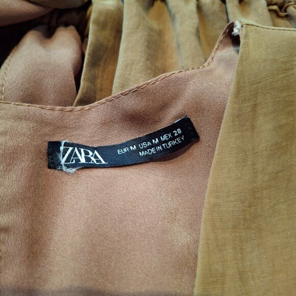 Zara Tie Waist Mini Dress Sz M Elastic Waist Safari Minimalist Neutral Boho - Picture 8 of 16